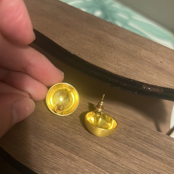 Half-Sphere Brushed Matte Metal Bun Stud Earrings in Gold - Picture 5 of 5